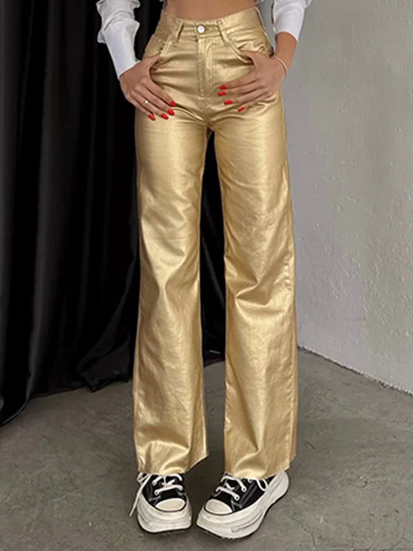 Wide Leg Pockets Solid Color Pants Trousers - Image 9