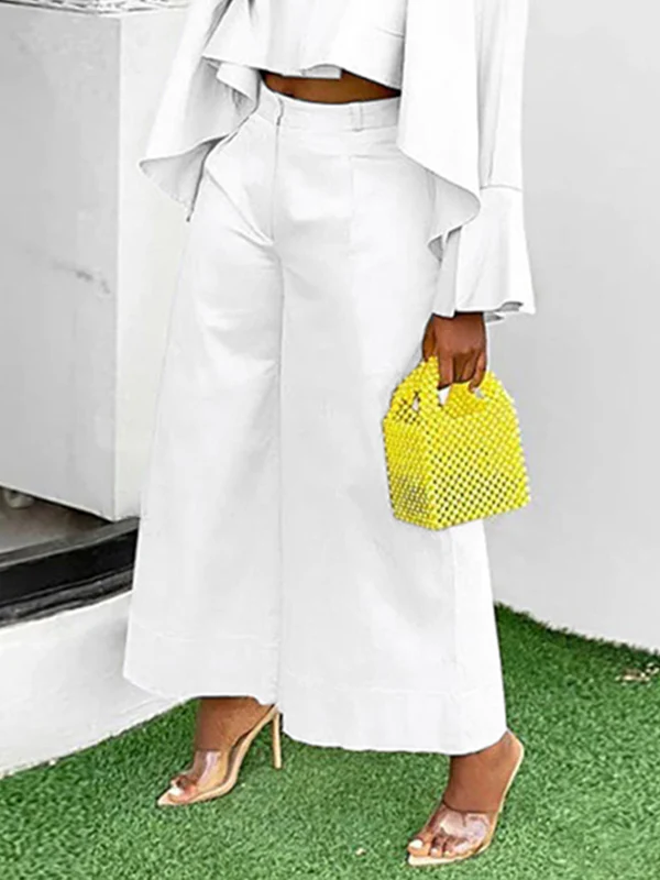 Wide Leg Solid Color Split-Joint Pants Trousers - Image 4