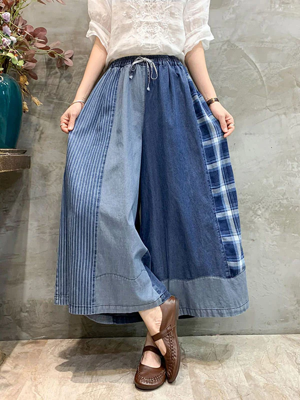 Wide Leg Split-Joint Striped Casual Pants Bottoms Jean Pants Bottoms - Image 2