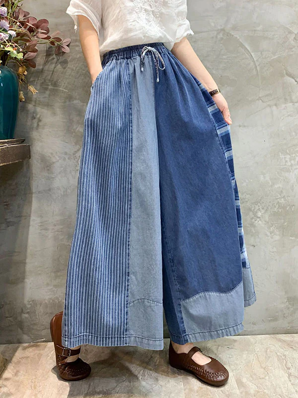 Wide Leg Split-Joint Striped Casual Pants Bottoms Jean Pants Bottoms - Image 6
