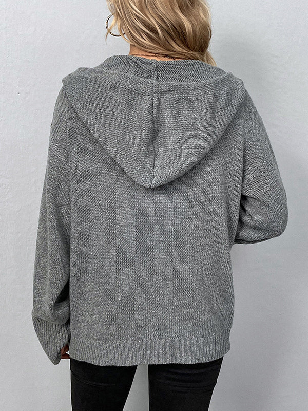 Wrap Buttoned Hooded Solid Color Cardigan - Image 11