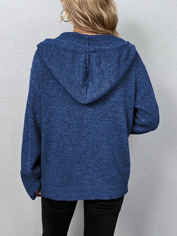 Wrap Buttoned Hooded Solid Color Cardigan - Image 13
