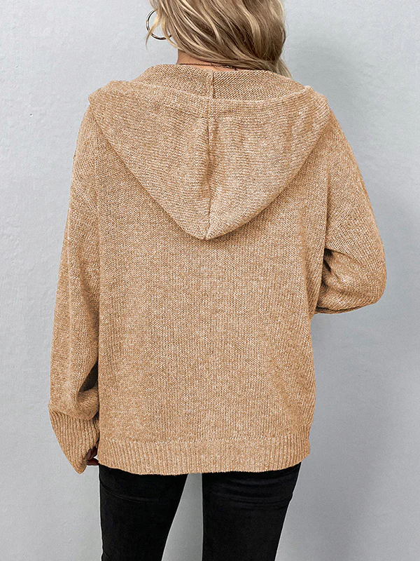 Wrap Buttoned Hooded Solid Color Cardigan - Image 15