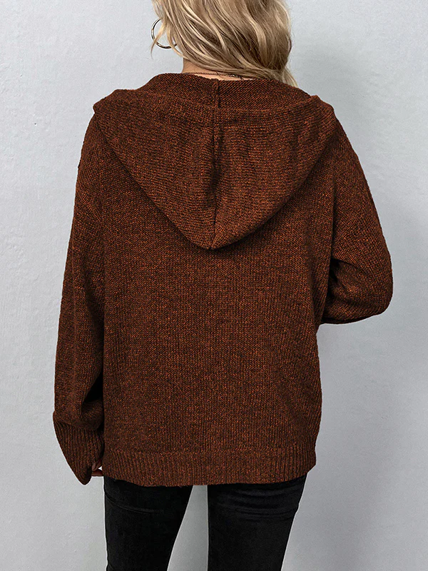 Wrap Buttoned Hooded Solid Color Cardigan - Image 17