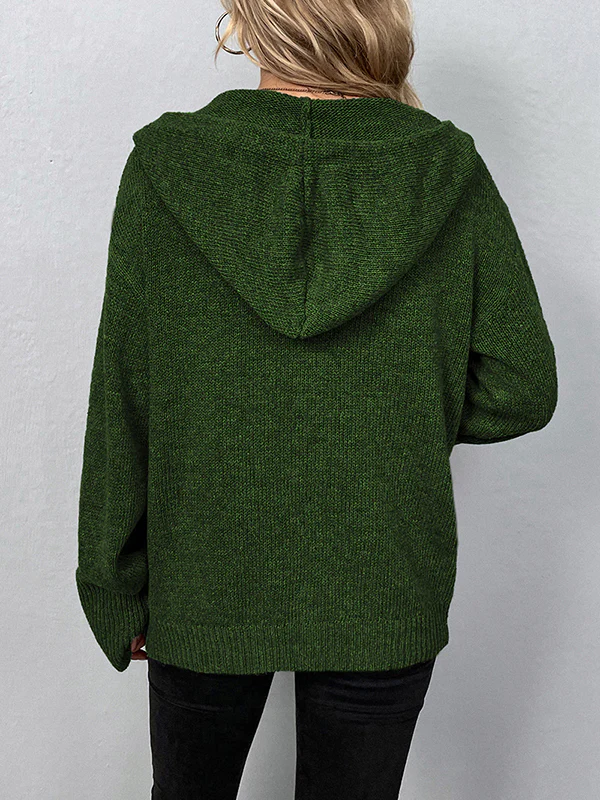 Wrap Buttoned Hooded Solid Color Cardigan - Image 19