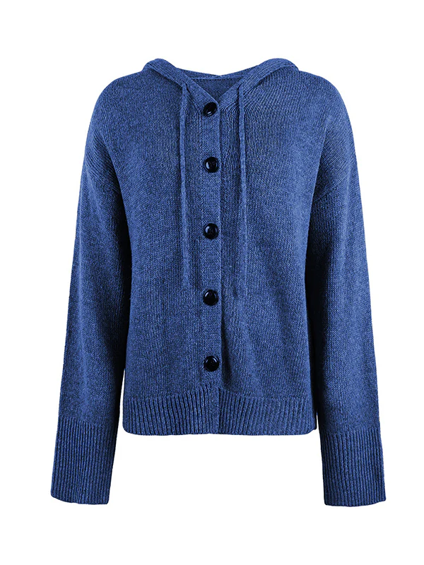 Wrap Buttoned Hooded Solid Color Cardigan - Image 22