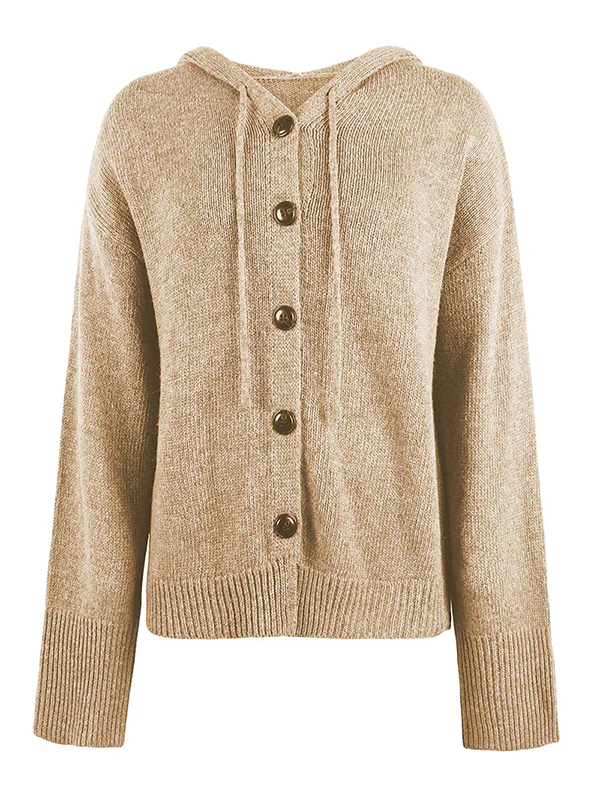 Wrap Buttoned Hooded Solid Color Cardigan - Image 24