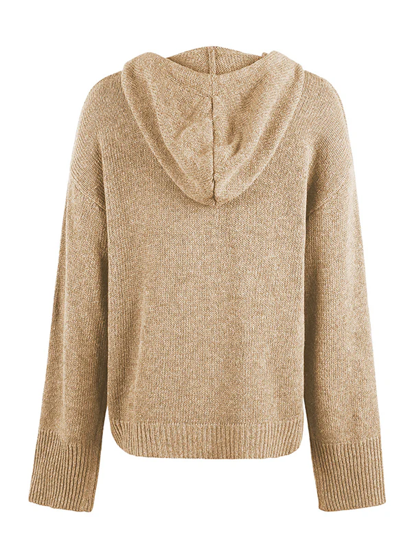 Wrap Buttoned Hooded Solid Color Cardigan - Image 25