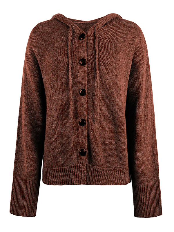 Wrap Buttoned Hooded Solid Color Cardigan - Image 26