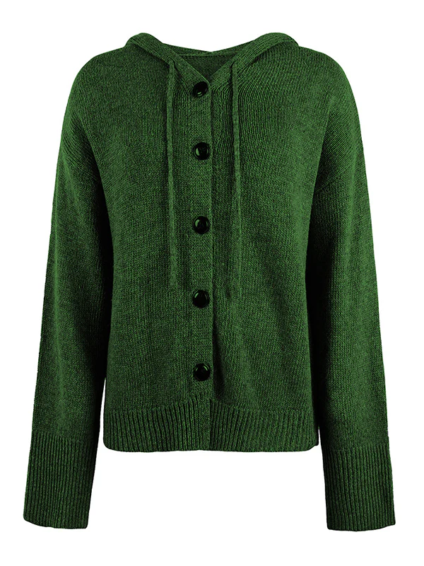 Wrap Buttoned Hooded Solid Color Cardigan - Image 28