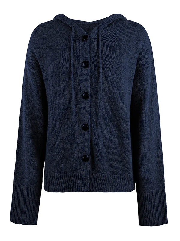 Wrap Buttoned Hooded Solid Color Cardigan - Image 30