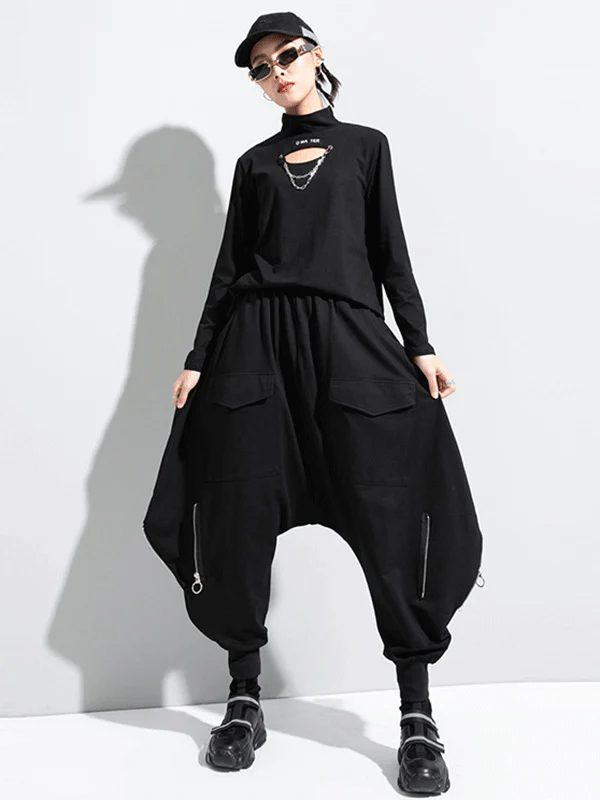 Zipper Original Simple Loose Solid Harem Pants - Image 4